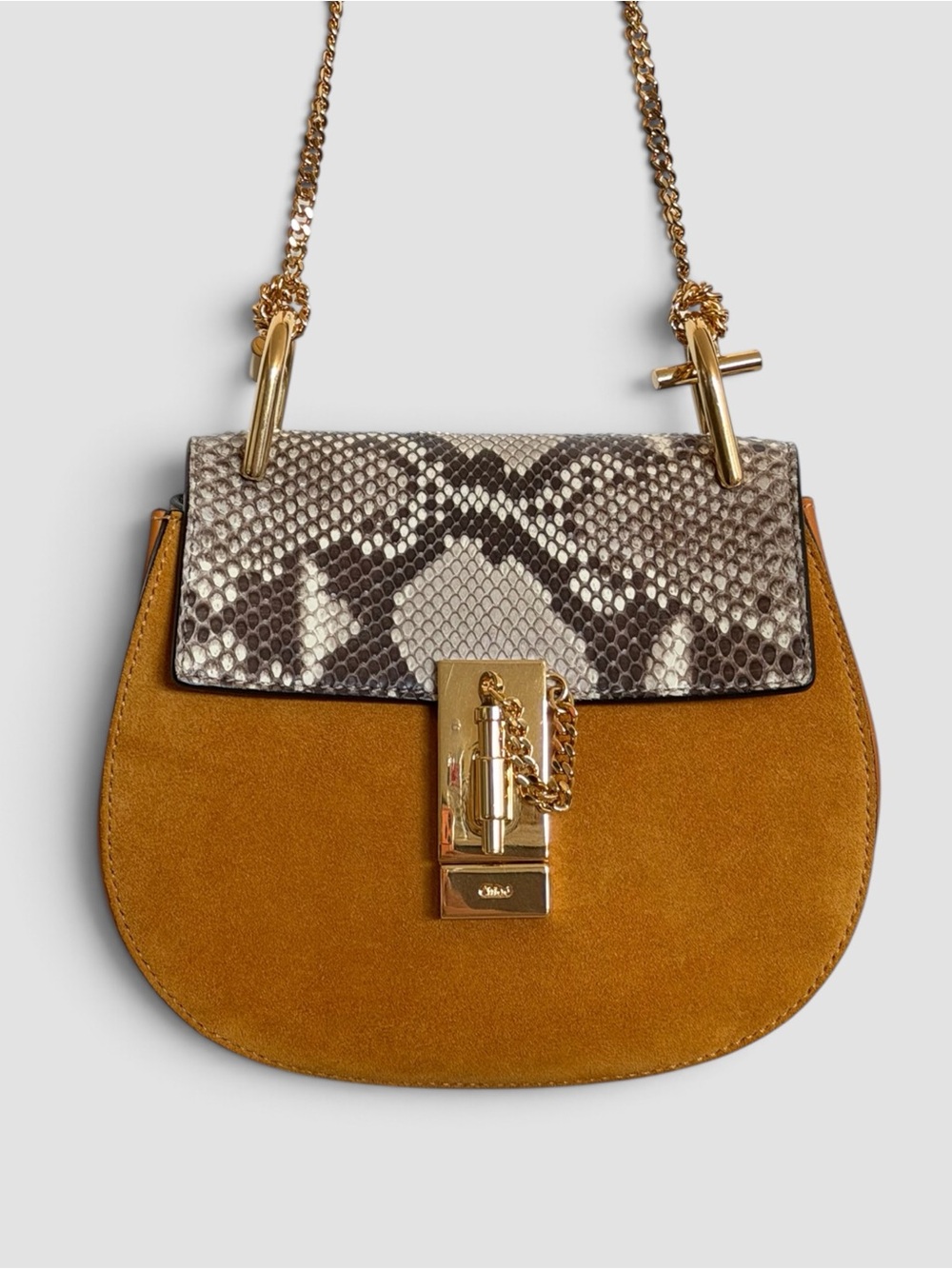 Chloé Drew Suede & Snake-Embossed Leather Chain Shoulder Bag